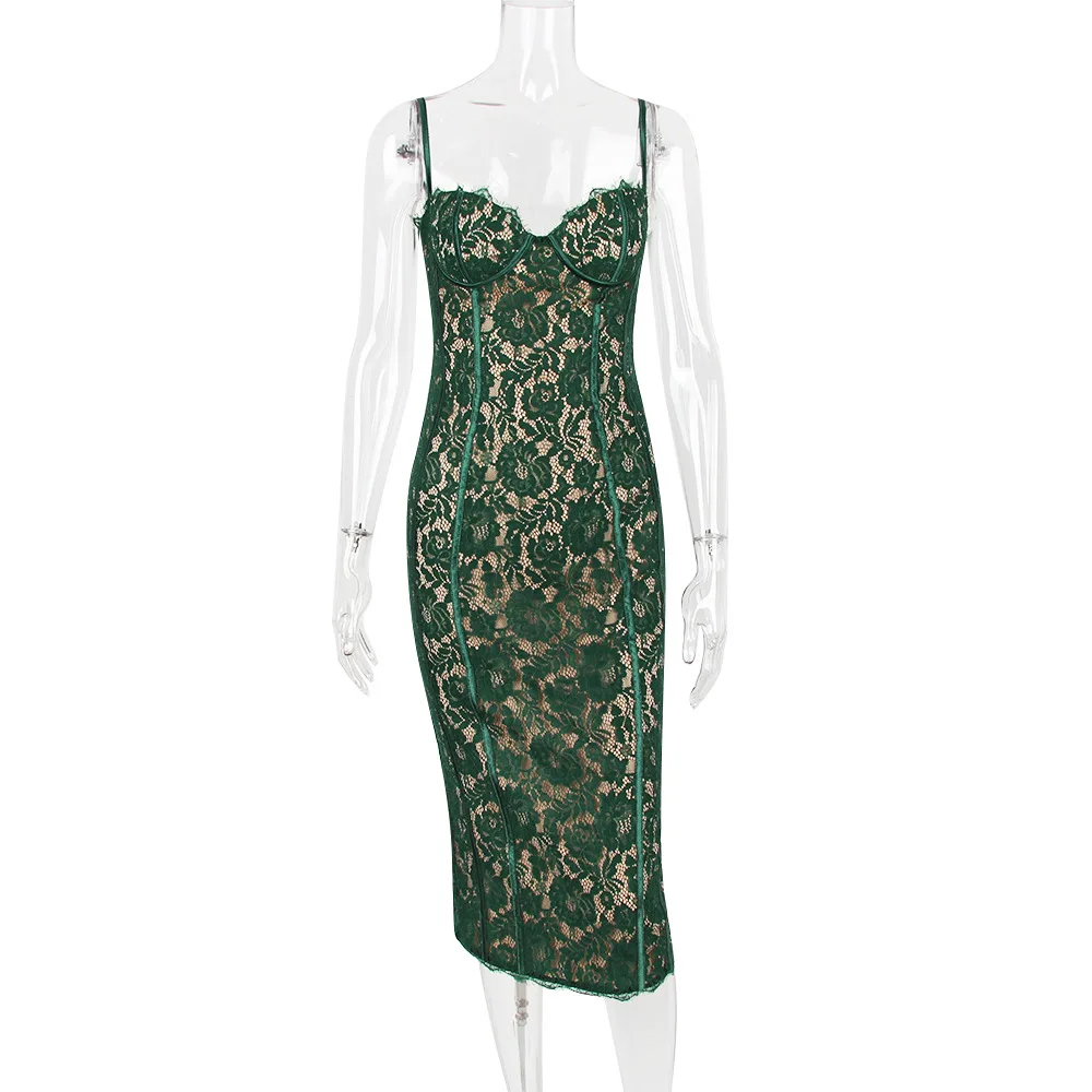 dress the population green lace aurora dress Aurora Velvet Dress main image 0