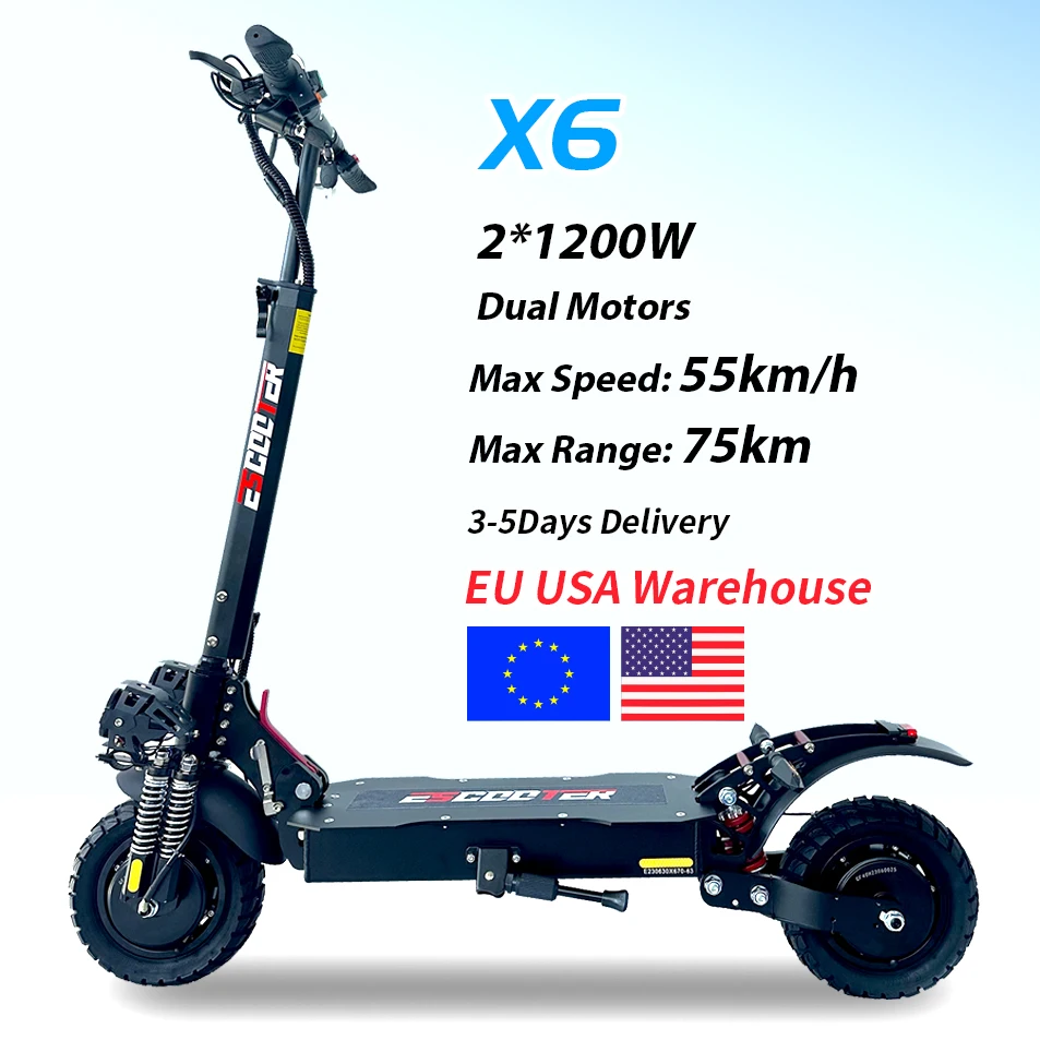 High Powered Off-road Two Wheel Dual Hub Escooter E Scooter Electric Folded Scooters 48v 2000w