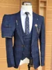 navy blue-3pcs/set-Jacket + vest + pants