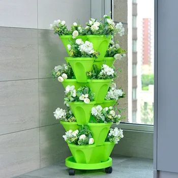 FP028 Stackable Strawberry, Herb, Flower, and Vegetable Planter - Vertical Garden Indoor/Outdoor