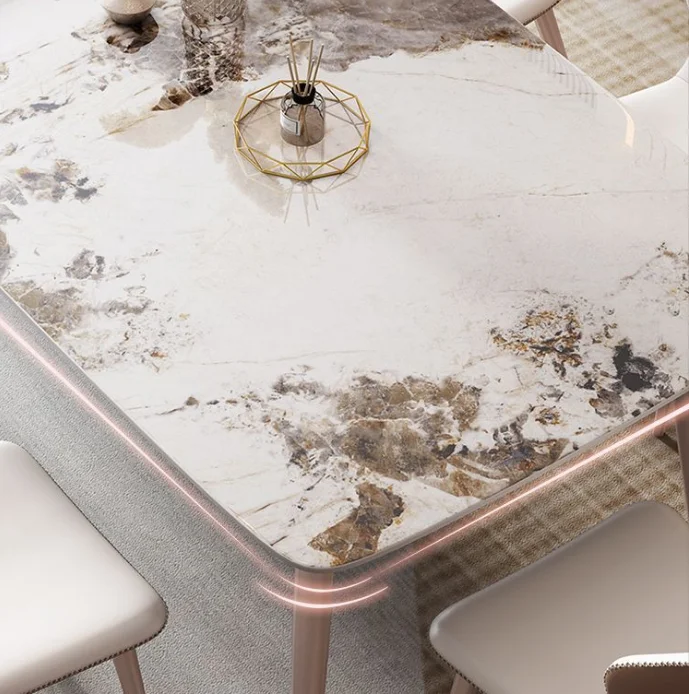 Luxury Golden Stainless Steel Dining Table with Marble Top