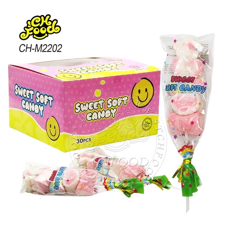 Customized Halal BBQ Cartoon Heart and Flower Shape Marshmallow Lollipop Cotton Soft Candy Sweets