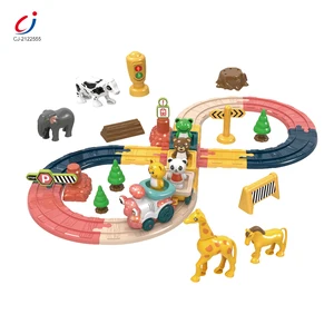 Chengji Kids Toy Car Track Assembly Track Education Light Music Function Animal Design Scene Cartoon Train Track Slot Toy