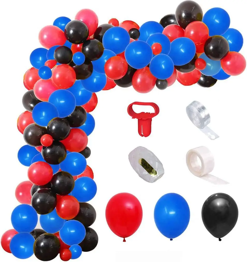Kit De Globos Para Cumpleaños Niño 5 Años - Colores Rojo, Azul, Negro, Incluye Número 5 Y Estrellas