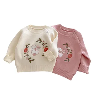 Stylish Korean-Style Embroidered Sweater for Baby Girls Knitted Top with Pattern Decoration for Autumn 0-5 Years