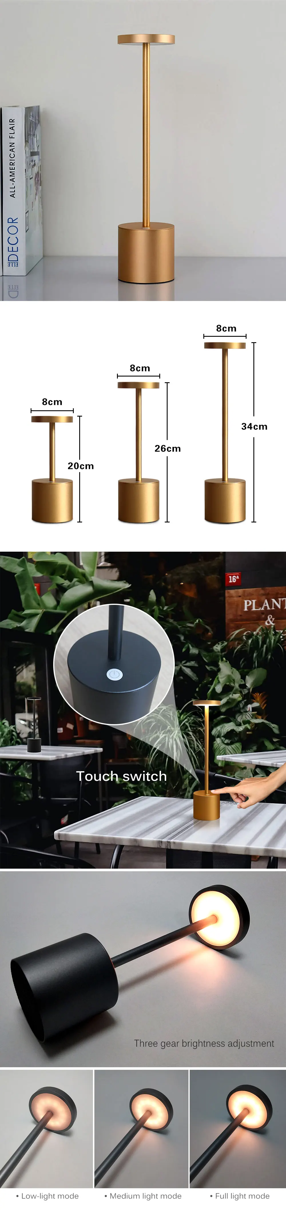 Modern Creative Cordless Bar Table Lamp Usb Rechargeable Desk Lamp Portable Led Night Light