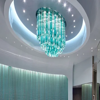 Customized Large Hotel Luxury Hanging Lighting LED Pendant Lights Lobby Drop light blue Glass Chandelier