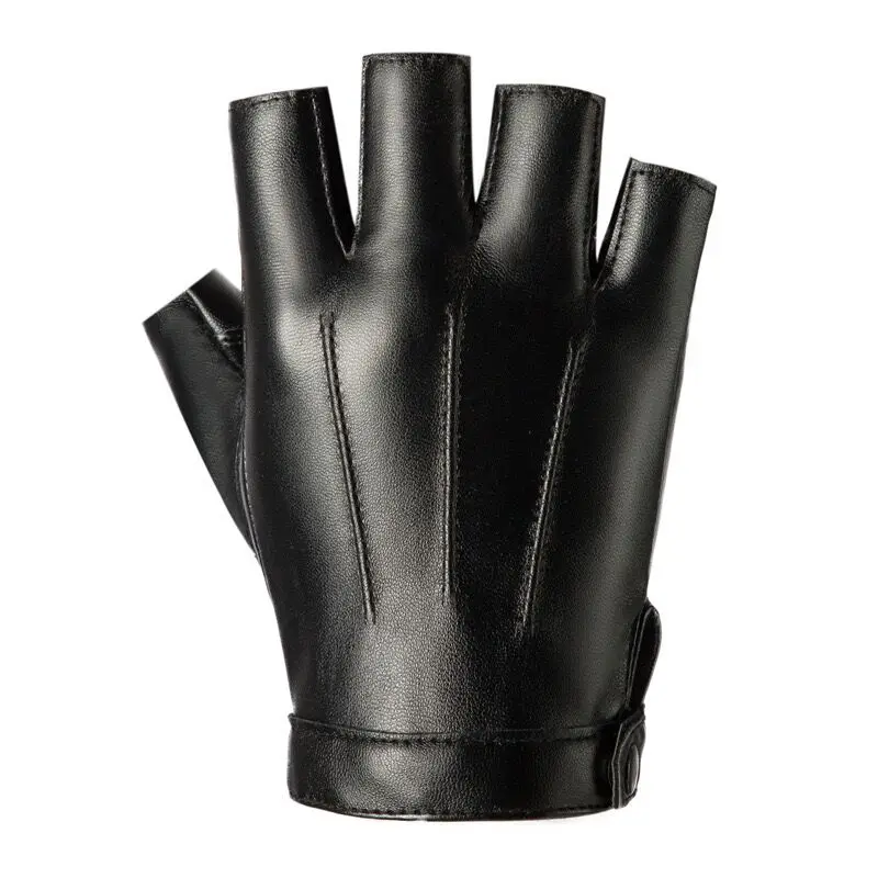 Black Pu Leather Fingerless Driving Gloves For Men Women, Oem