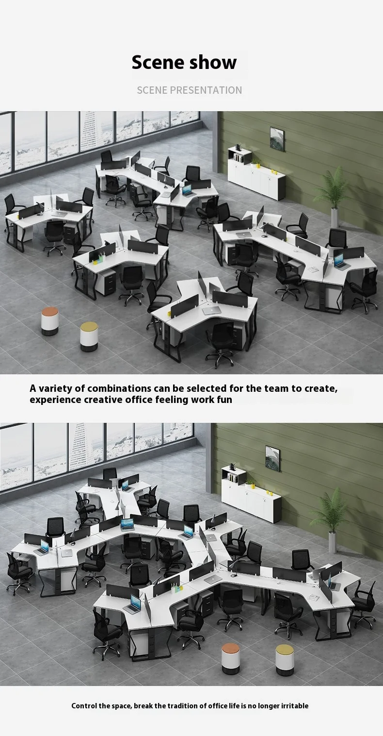 New Customizable Office Furniture Creative Staff Table Desk Office Modular Clerk Workstation 120 Degree L Simple Modern