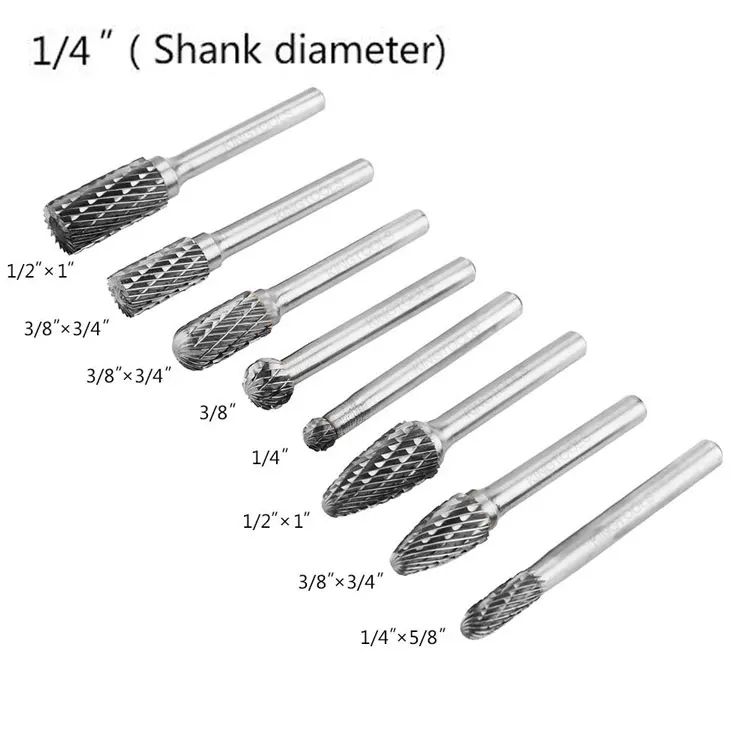 8pcs 6mm 1/4 Inch Shank Die Grinder Bit Tool Double Cut Solid Wood Working Tungsten Steel
