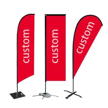 Wholesales Custom logo Feather Banner Flags Outdoor Advertising Flying Xl Beach Flag with Pole Stand Water Base