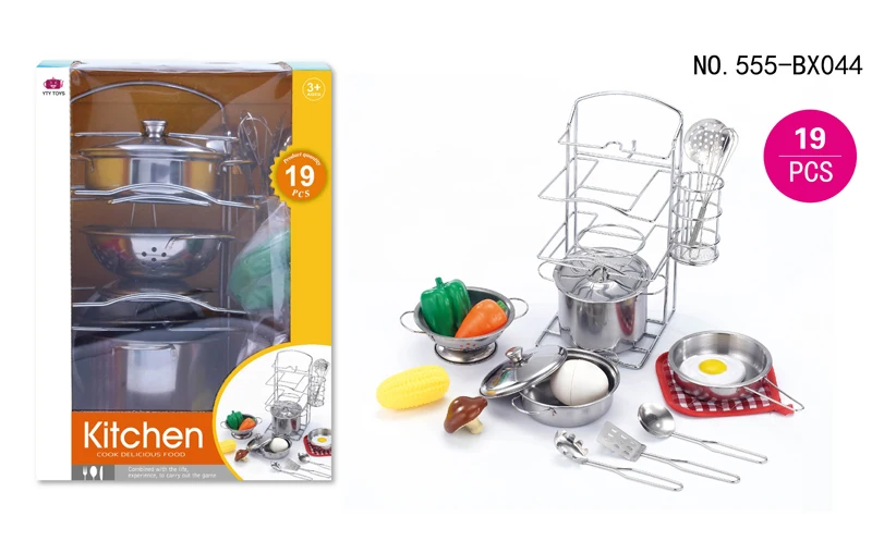 11 Piece Steel Metal Pots Pans Utensil Kitchen Cooking Play Set Girls Craft Toy 