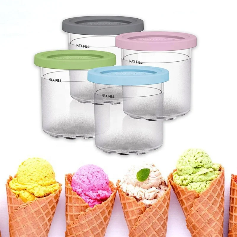 4pcs Ice Cream Container Cup Reusable Freezer Storage Tubs With