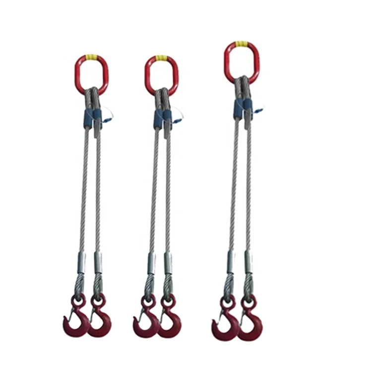 Lifting Sling Two Leg Bridle Steel Wire Rope Cable Sling with Hook High-Strength Industrial Use