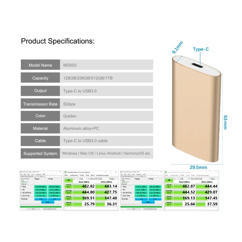 OSCOO MD003 5Gbps 1TB External Hard Drive 512GB 256GB Slim and High Quality Portable SSD