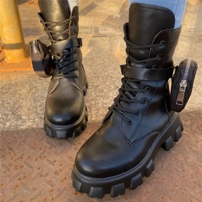 Nuevas Botas Mujer Negras Altas Bolsillo Piel Plataforma tipo Prada 2020 –  Ella-time