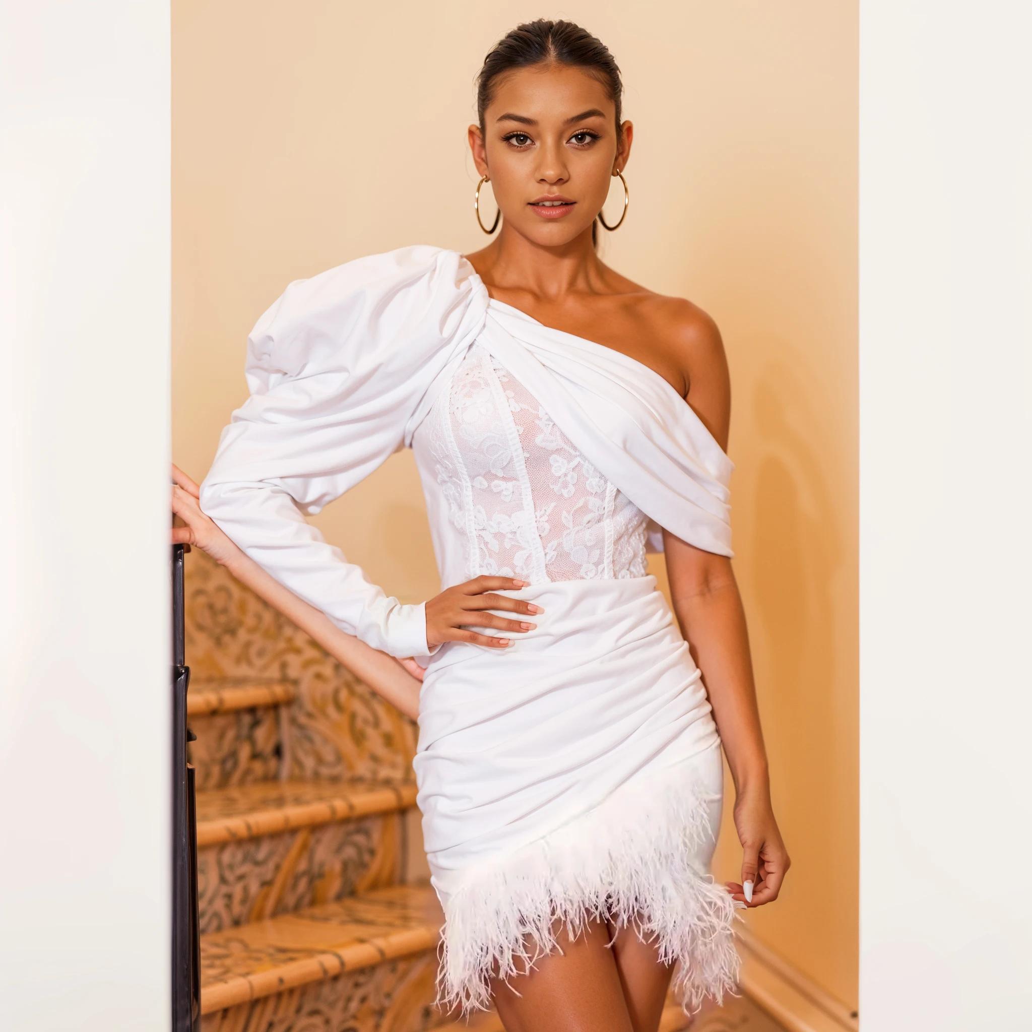 sachin and babi light blue dress White silk jersey embroidered evening dress encrusted in rhinestones,  sequins and silver beads and matching jacket trimmed in fox fur by  legendary London couturier Norman Hartnell. Famed for his use of luxury
