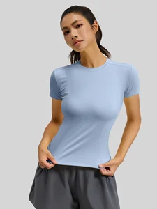 Yoga Top Thin Sports Tight Polyester Top Women's Short Sleeve Shirt Fitness T-Shirt Breathable Workout Sports Fitness Yoga Wear