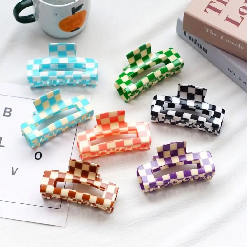 Оптовая продажа, клетчатые заколки для волос, большие заколки для волос для женщин