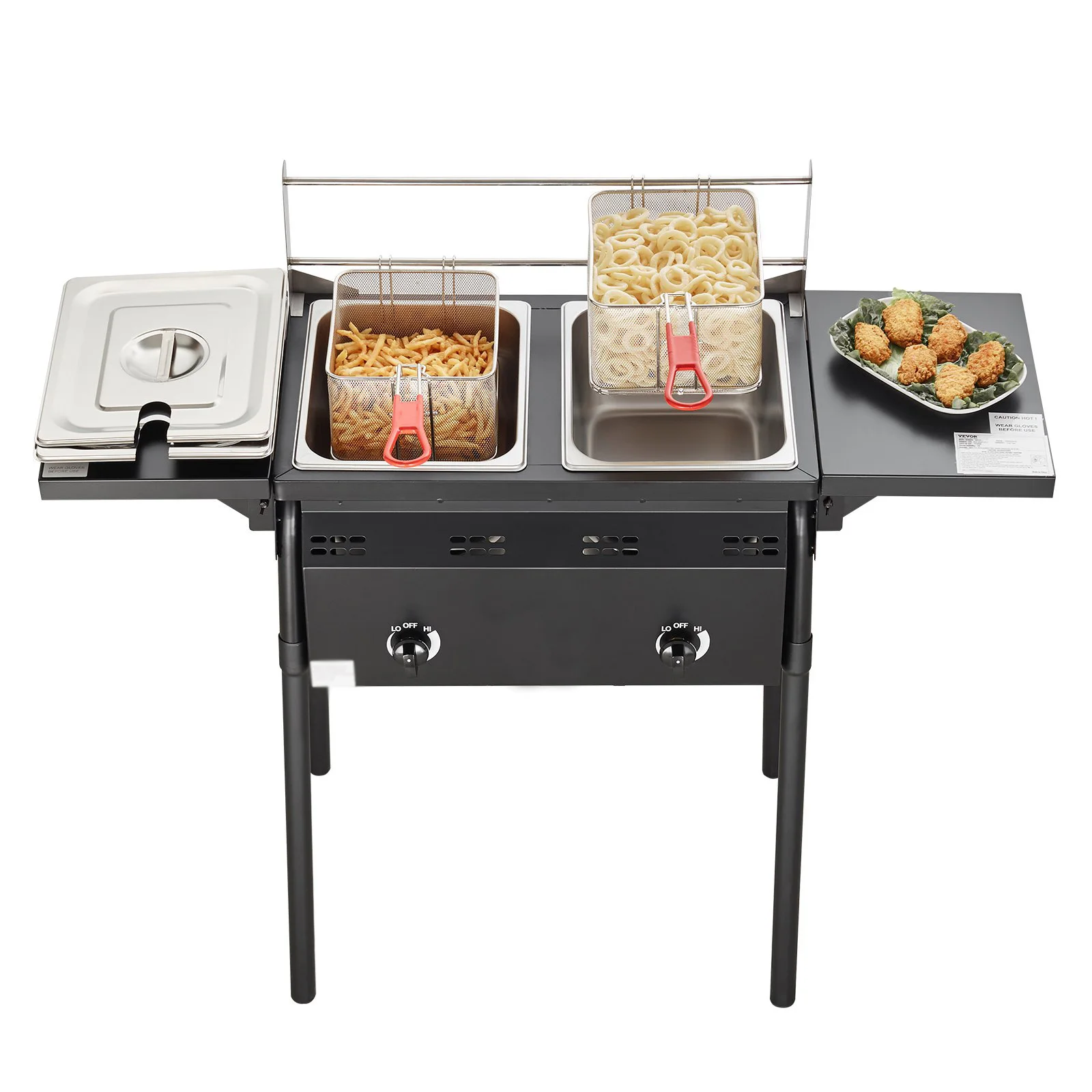 Commercial Outdoor Double Deep Gas Fryer Vertical Propane Deep Fryer  Portable and Removable with Stainless Steel Basket Lid