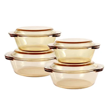 Earth-friendly High borosilicate amber glass round casserole with glass lid with handle baking casserole pot