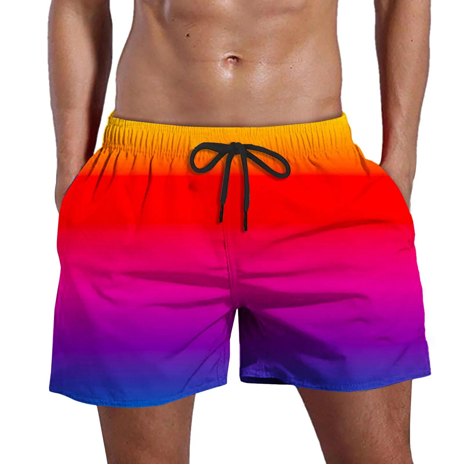 Custom Men's Gradient Swim Trunks Summer Quick Dry Water Resistance Pocket Beach Shor Hawaiian Shor Men Summer915_voghion.com