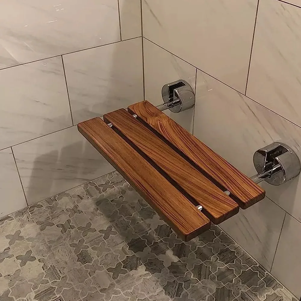 product wholesale premium bathroom 20 inch teak folding shower seat bench wall mounted-12