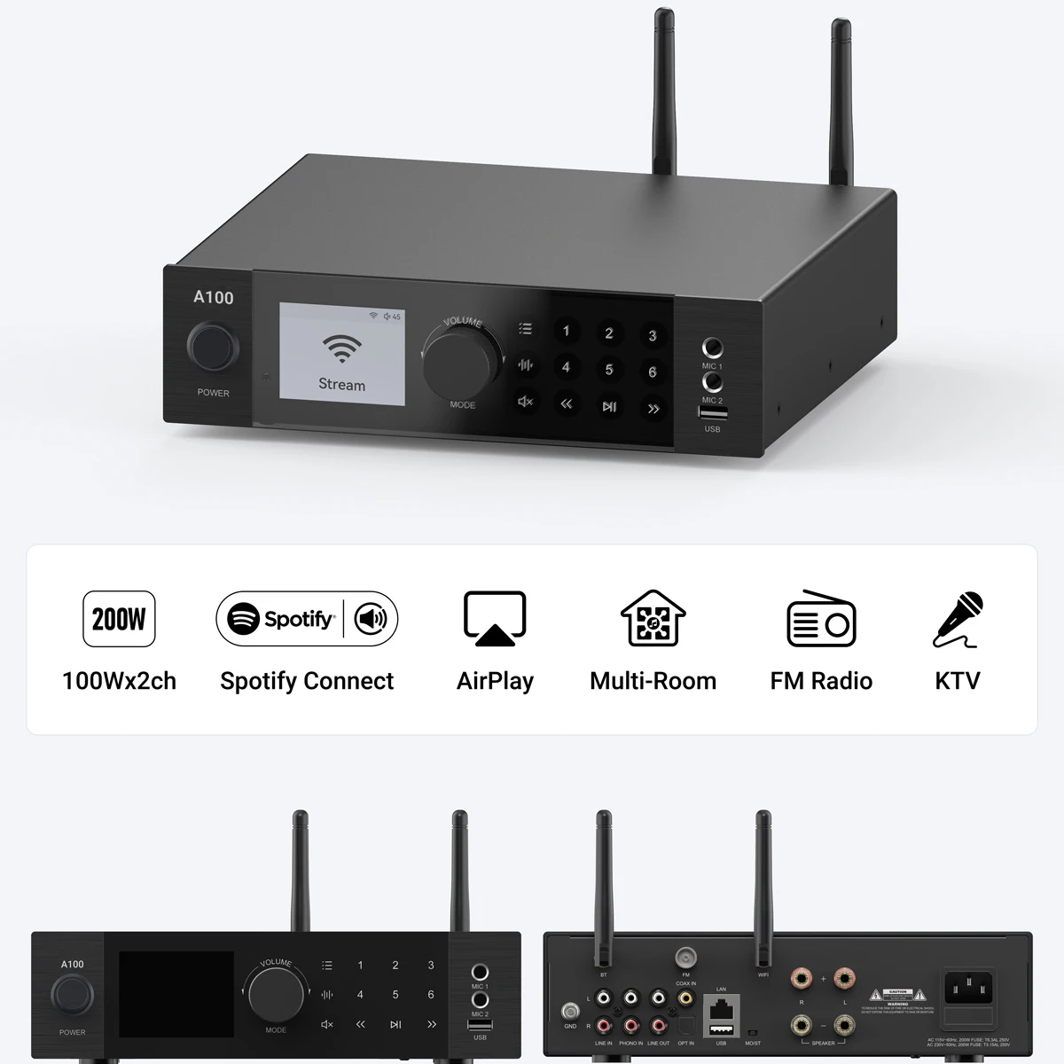 A100 Wifi Airplay Spotify Connect Bluetooth Streaming Amplifier