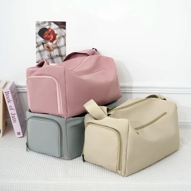 Unisex Youngster Quality Gym Bag Simple for Pink Square Design Eco-Friendly Portable Polyester Boarding Crossbody Zipper Closure