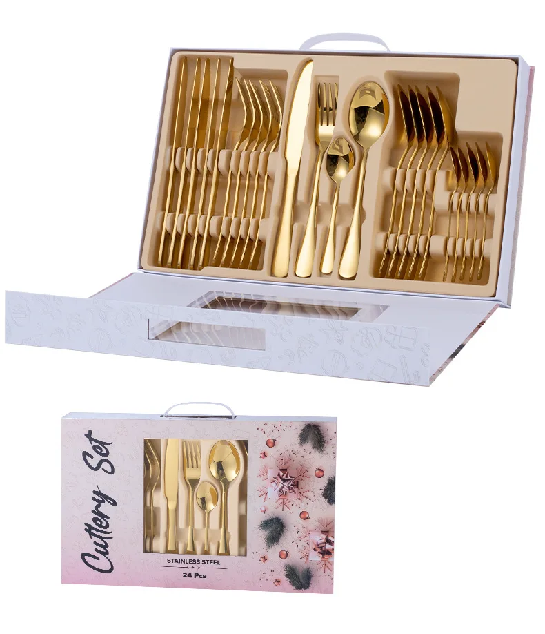 Gold Plated Cutlery Set 24pcs Luxury Dinner Sets Stainless Steel