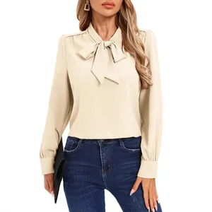 2026 New Style Comfortable Tie-Front Long-Sleeve Shirt With Versatile Bow