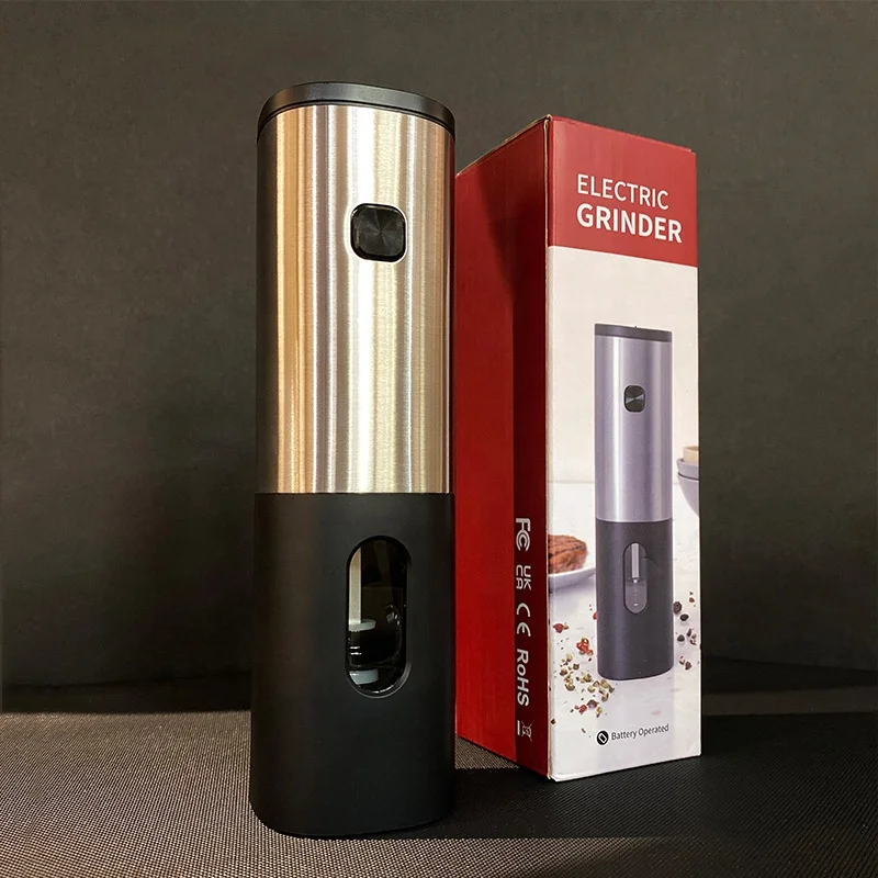 Refillable One Handed Push Button  Electric Salt and Pepper Grinder Set With Led Light for Kitchen