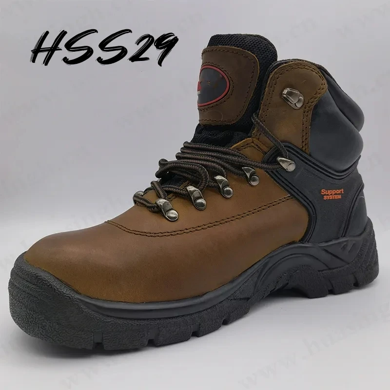 Rwh,steel Toe Insert Crazy Horse Leather Safety Shoes with Support System Puncture-proof PU/PU Injection Outsole Work Boot HSS29