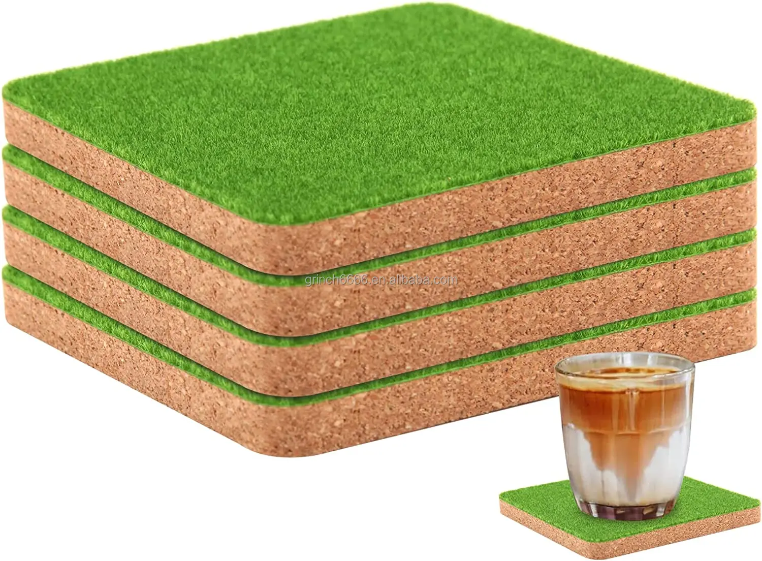 New Product Ideas 2023 Faux Grass Coasters Beverage Coaster Lawn Cork