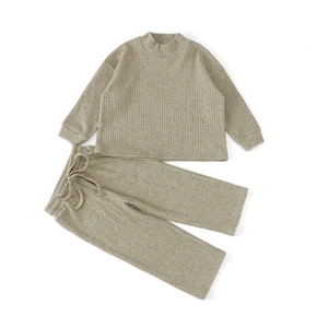 Winter Newborn Baby Boy Girl Clothes Set Ribbed Outfits Unisex Infant Solid Cotton Long Sleeve Tops Pants 2PCS