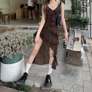 Pure Desire Suspender 2026 Dress for Women Fairy Waist Temperament Hot Girl with Irregular Short Skirt Solid Pattern Design