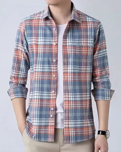 Men's Winter Warm Plaid Fleece-Lined Thermal Shirt Brushed Business Casual Inner Wear Thick Top Woven Fabric