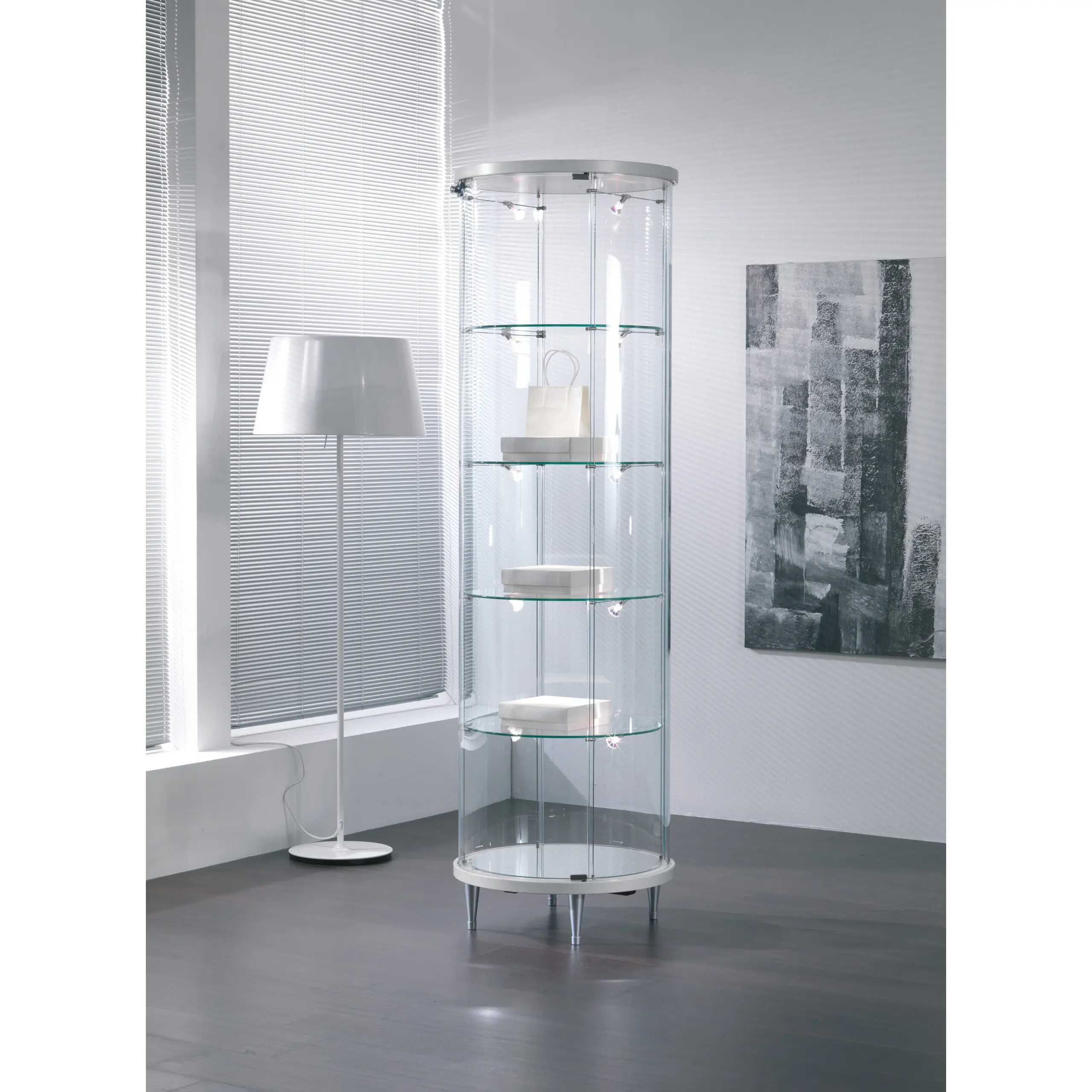 Storage Cabinets Led Rounded Modern Round Glass Display Cabinet 70x190cm Glossy White Led Lighting ...