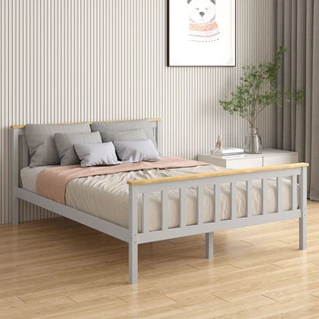 Natural Sturdy Pine Solid Wooden double Bed Frame