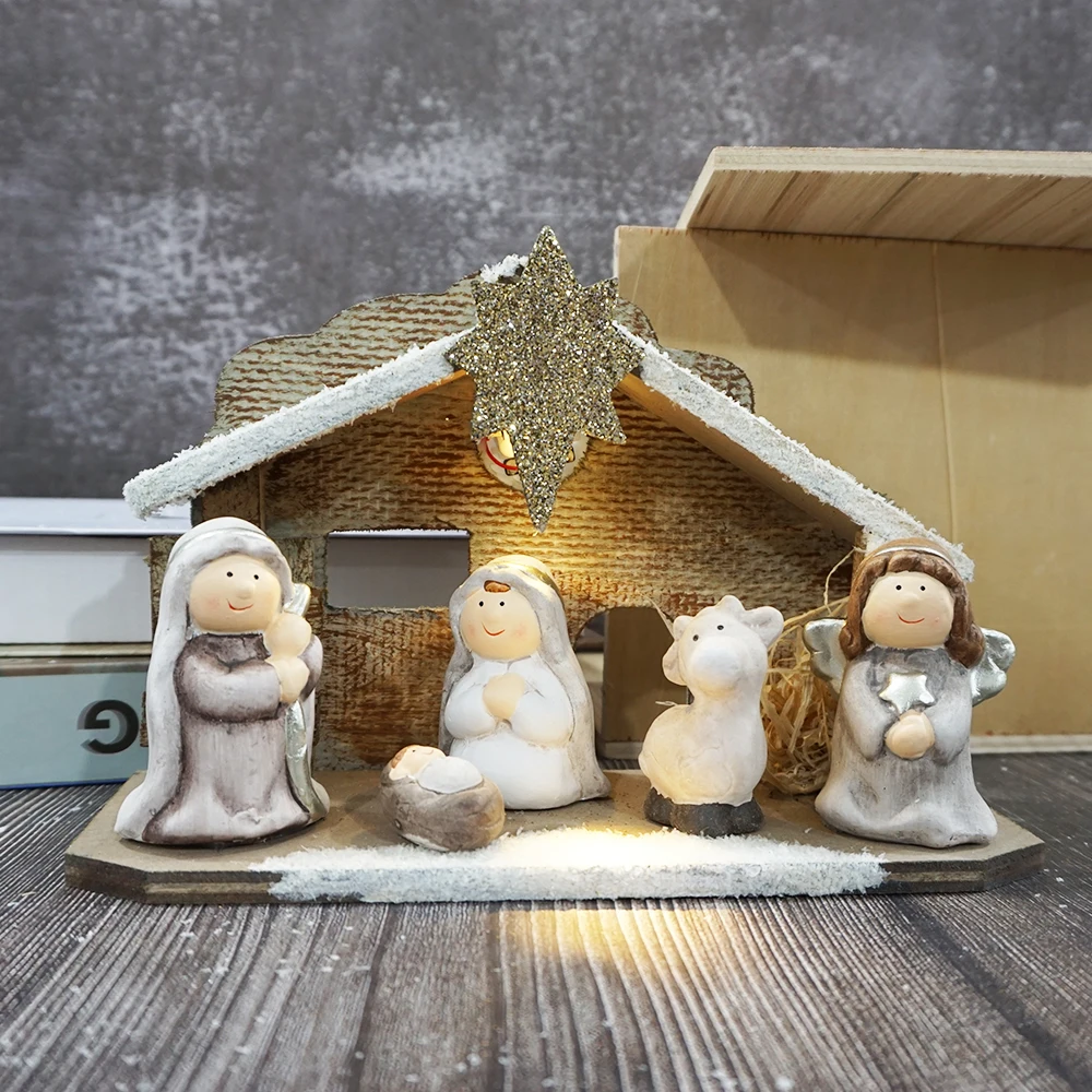 ミニチュアキリスト降誕シーンセット 5ピース樹脂彫刻テーブル