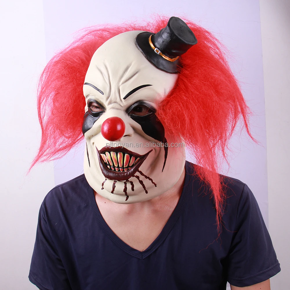 Masque de Clown Cheveux Nez Rouge Cosplay Latex Visage Horreur adulte Halloween Party il 