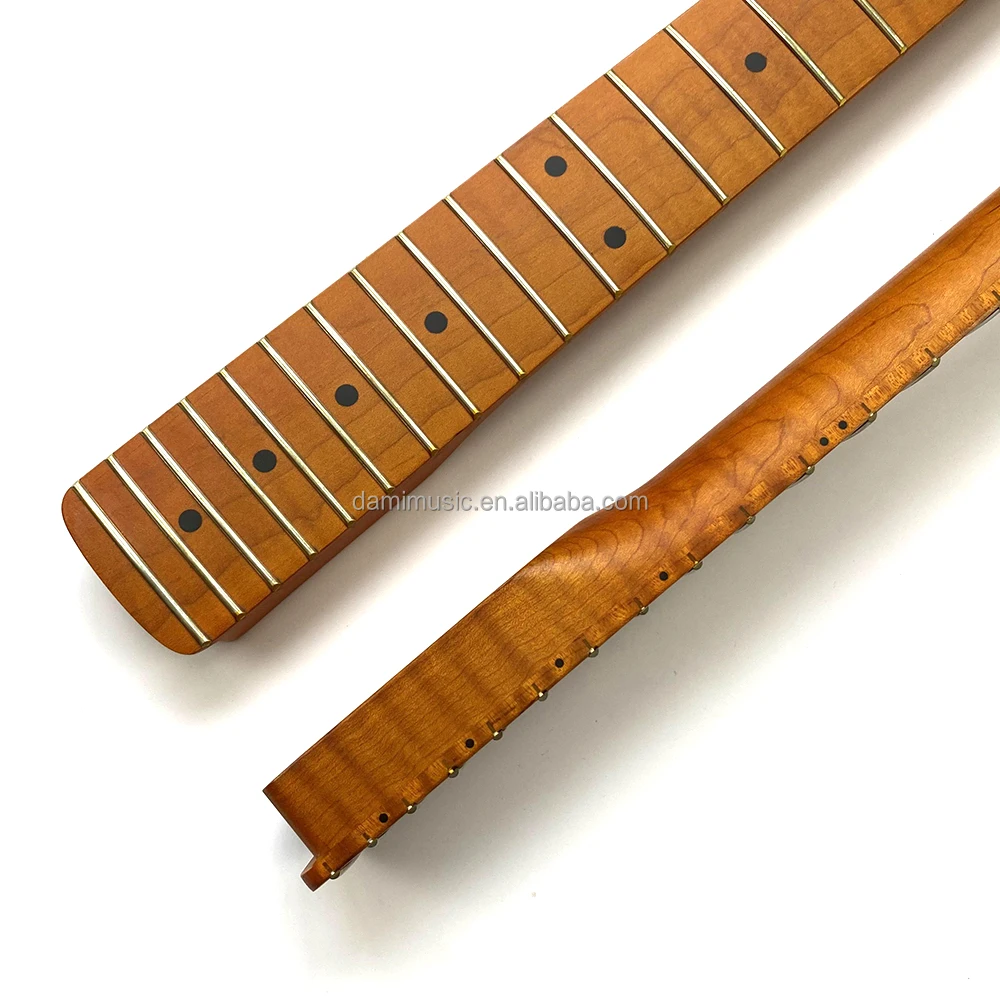 Custom 22 Frets Roasted Tiger Flame Maple St Electric Guitar Necks For