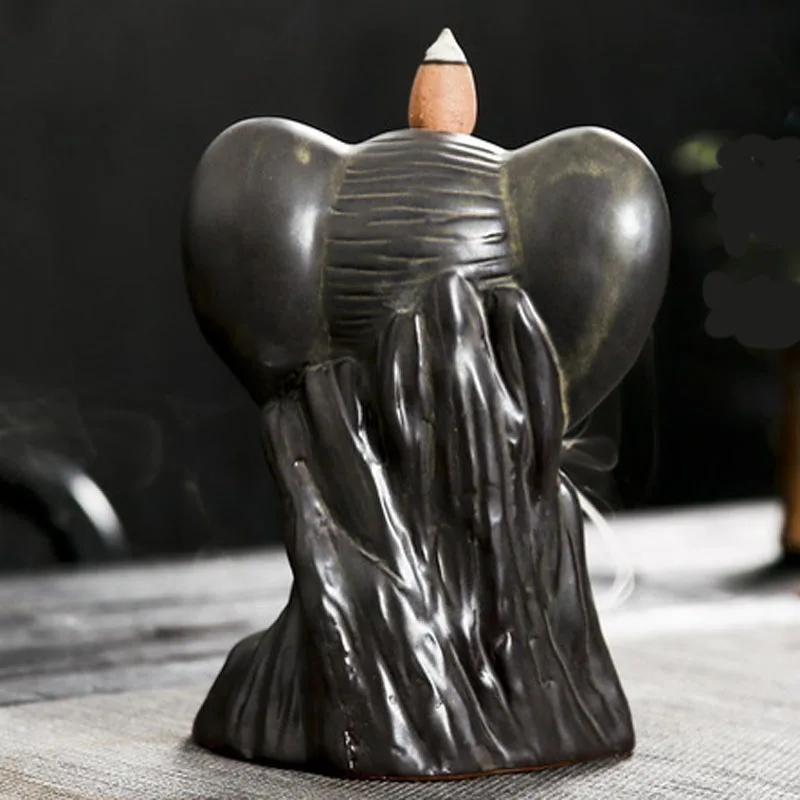 Ywbeyond Home Decor Ceramic Censer Waterfall Elephant Head Backflow Incense Burner Cone Incense Holder