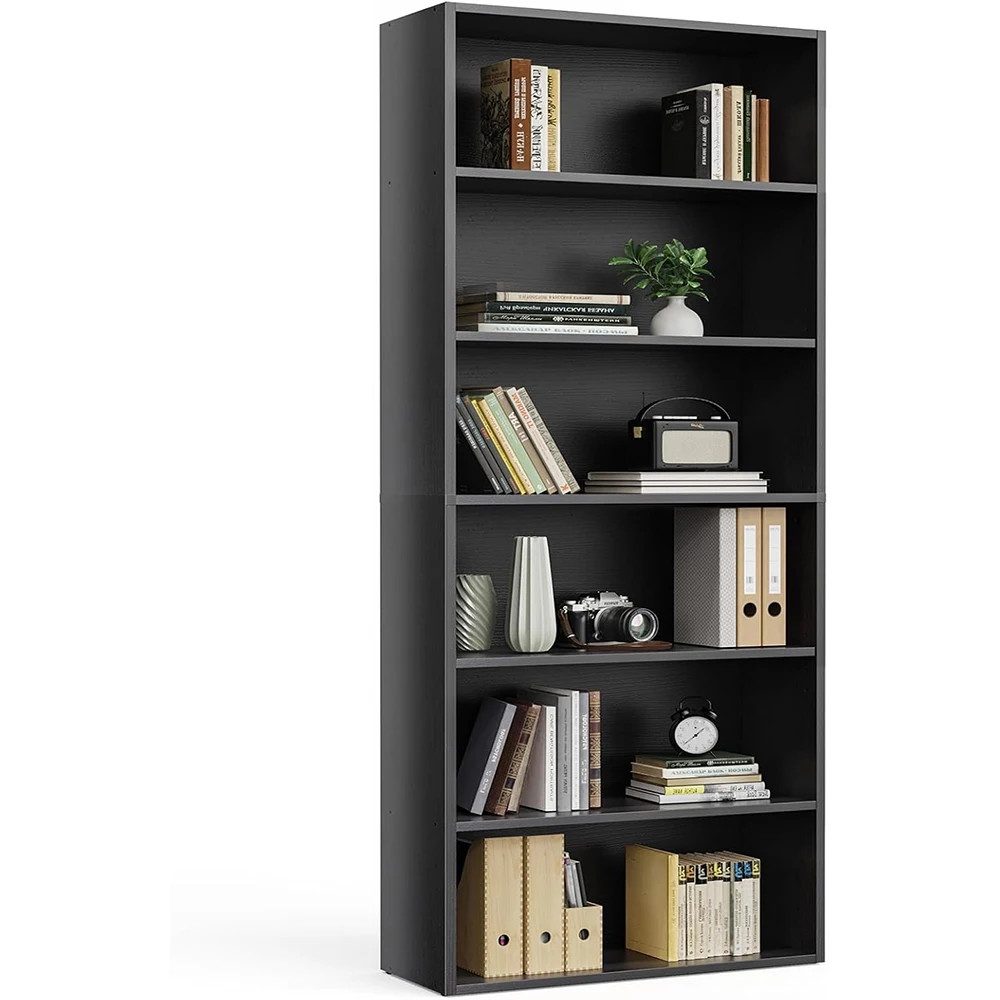 product industrial wooden 6 shelf modern large 63 inch tall floor standing open bookcase anti tipping device home office living room-0