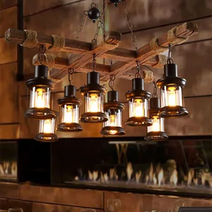 Retro Industrial Style Restaurant Living Room Theme Bar Internet Cafe Decorative Lamp Wood Art Chandelier