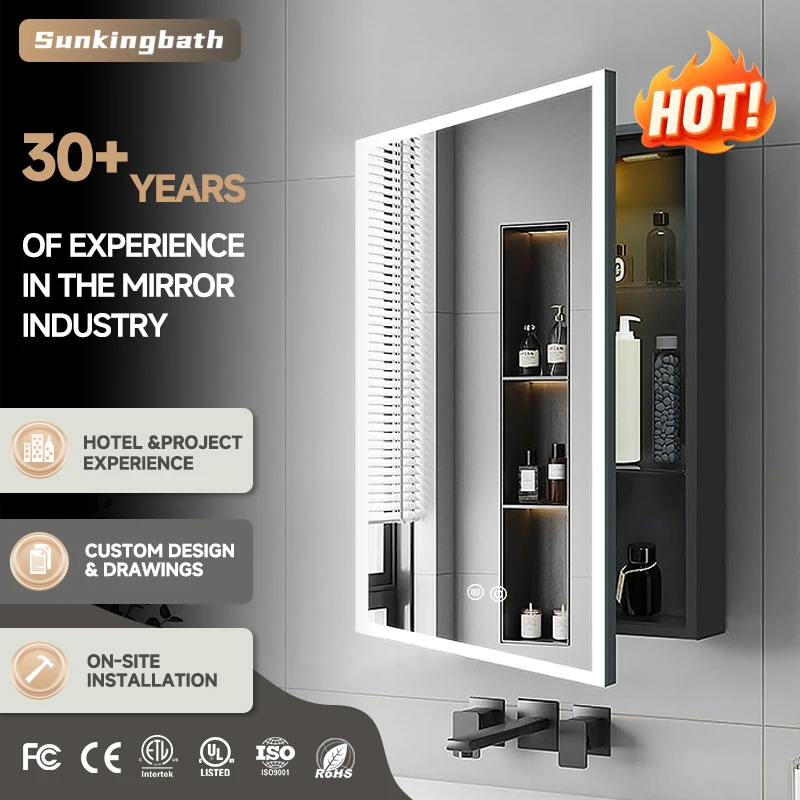 LED Aluminum Alloy Bathroom Cabinet Rectangle Mirrored Cabinets Gabinete De Espejo Bathroom Lighted Medicine Cabinet with Mirror