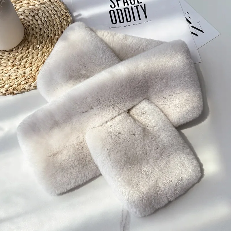 Elegant Luxury Women's Winter Scarf Double Sided Rex Rabbit Fur_voghion.com