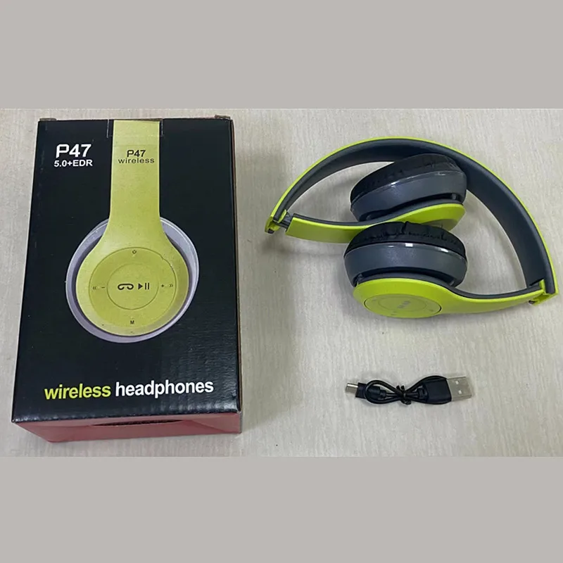 New Version P47 Sample Product Wireless Green Over the Head Earphones Headphone Boat With Logo Wireless Headset