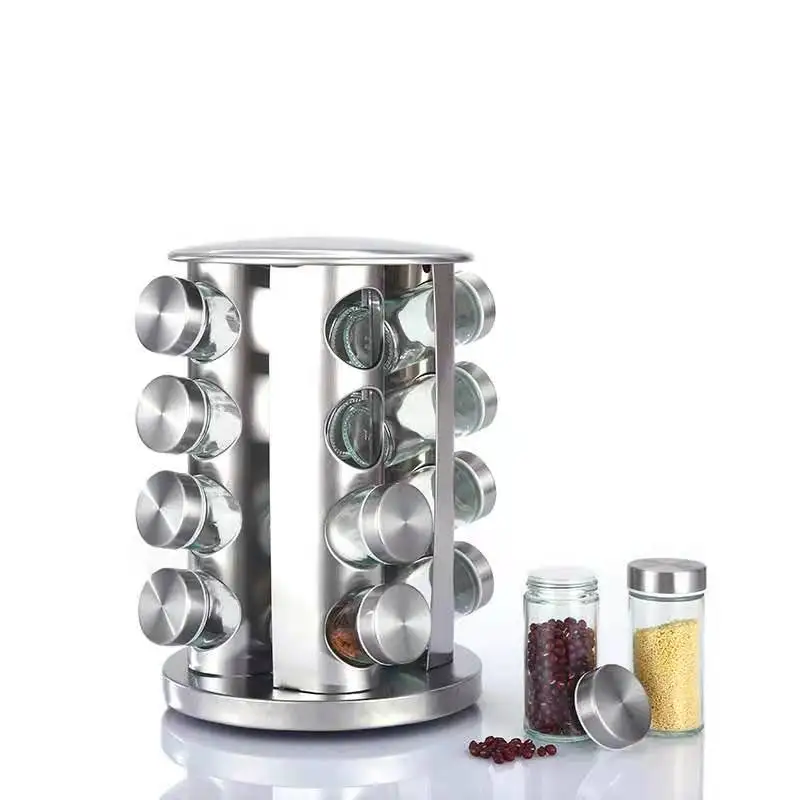 Kitchen Storage Rack-Standing Type Single-Tier Metal SS Rotate Spice Rack with Multiple Uses Fruit Vegetable Plate Coat Holder