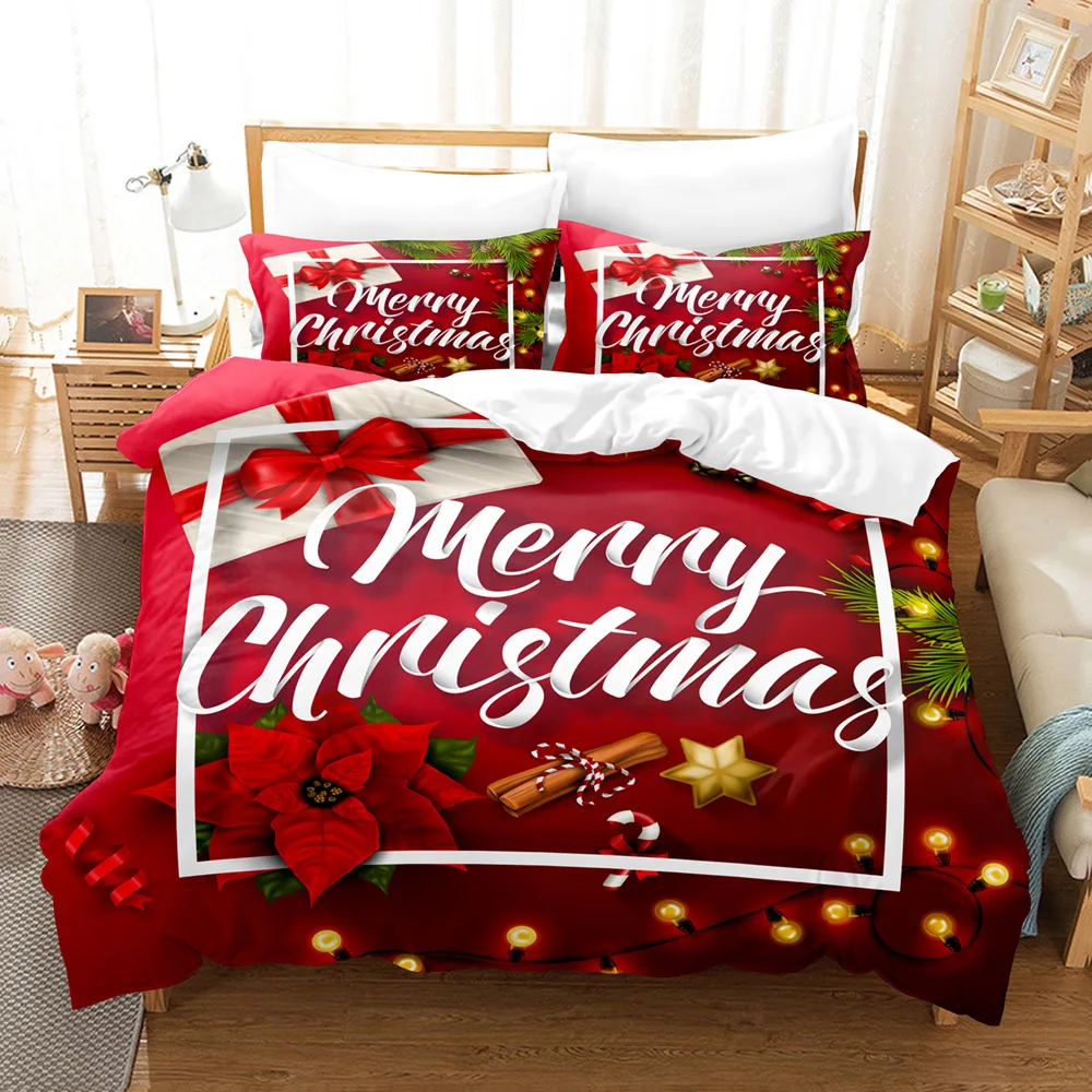 Wholesale Christmas 3D Digital Printed Fabric Three Piece Christmas Bedding Set Cute Kids Sheet Sets Bedding